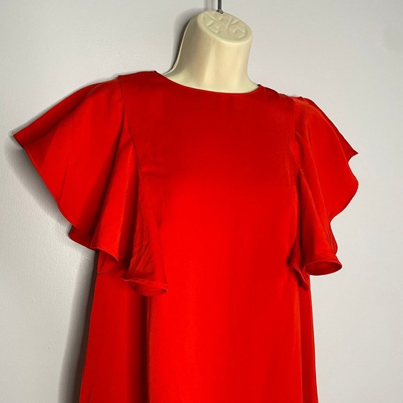 Lucy Wang Red Flutter Sleeves Ruffle Hem Dress - Picture 5 of 8